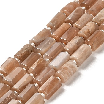Natural Sunstone Beads Strands, with Seed Beads, Faceted, Column, 8.5~11x5.5~6.5mm, Hole: 1mm, about 14~15pcs/strand, 7.48''(19cm)