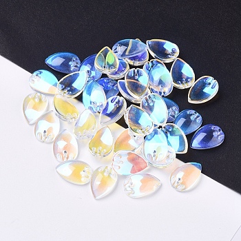 Electroplated Glass Pendants, Petal Charms, AB Color, Gold, 16~18x11x4.5mm, Hole: 1.2mm