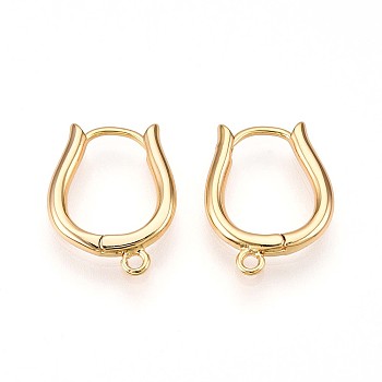 Brass Hoop Earring Finding, Lead Free & Nickel Free & Cadmium Free, Tulip, Real 18K Gold Plated, 17x13x2mm, Hole: 1.4mm, Pin: 0.9mm