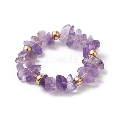 Natural Mixed Gemstone Chips Beaded Stretch Ring(RJEW-JR00646)-5