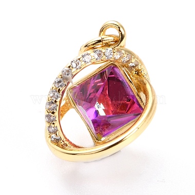 Real 18K Gold Plated Cerise Round Brass+Cubic Zirconia Pendants