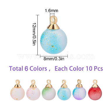 sunnyclue 60pcs 6 couleurs pendentifs en verre peint par pulvérisation transparent bicolore(GLAA-SC0001-68)-2