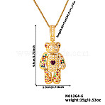 Cute Cartoon Brass Cubic Zirconia Bear Pendant Necklaces, Colorful, 15.75 inch(40cm)(TE6912-6)