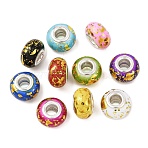 Opaque Resin Rondelle European Beads, with Gold Foill & Silver Tone Brass Double Cores, Large Hole Beads, Mixed Color, 13.8x8.5mm, Hole: 4.5~5mm(RESI-Z046-01)