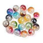 Transparent Crackle Resin Beads, Round, with Glitter Powder, Two Tone, Mixed Color, 16mm, Hole: 1.8mm(RESI-C070-15)