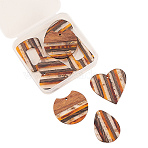 8Pcs 4 Styles Transparent Resin & Walnut Wood Stripe Pendants, with Gold Foil, Heart & Teardrop & Gap Flat Round & Trapezoid, Coconut Brown, 36~38x27~39x3~3.5mm, Hole: 2~3mm, 2pcs/style(RESI-CJ0001-218)