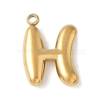 304 Stainless Steel Initial Pendants, Ion Plating(IP), Real 18K Gold Plated, Letter H, 16~18x6~18x3mm, Hole: 1.8mm(STAS-S186-12H-G)