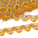 Sparkle Triangle Polyester Lace Ribbons, with Sequins, Garment Accessories, Gold, 35mm, about 9.30 Yards(8.5m)/Roll(OCOR-WH0090-64A)