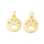 Rack Plating Brass Pendants, Cadmium Free & Lead Free, Long-Lasting Plated, Flat Round with Paw Print, Real 18K Gold Plated, 14x12x1mm, Hole: 3mm(KK-P269-13G)