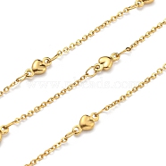 304 Stainless Steel Cable Chains with Heart Link, Soldered, with Spool, Real 18K Gold Plated, 7.5x4x2mm, 10m/roll(CHS-C009-15G)