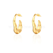 304 Stainless Steel Twist Oval Stud Earrings, Half Hoop Earrings, Real 18K Gold Plated, 27x8mm(IT7709-1)