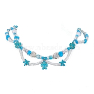 Synthetic Turquoise Tortoise & Starfish Pendant Necklace, with Synthetic Howlite Chips & Acrylic Pearl Beaded Chains, Turquoise, 17.72 inch(45cm)(NJEW-JN04481-02)