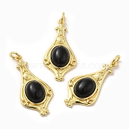Natural Black Agate Pendants, Teardrop Charms with Rack Plating Platinum Tone Brass Findings, Cadmium Free & Lead Free, 30x14.5x5.7mm, Hole: 2.7mm(G-C096-03G-05)