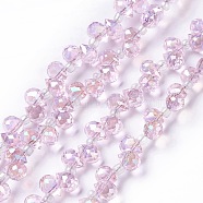 Transparent Glass Beads Strands, Top Drilled, Faceted, Teardrop, Pearl Pink, 7x5mm, Hole: 0.9mm, about 99pcs/strand, 21.26~21.65''(54~55cm)(GLAA-H022-04A)