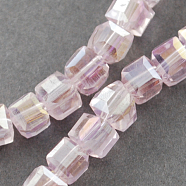 Electroplate Glass Beads Strands, AB Color Plated, Faceted, Cube, Pearl Pink, 6x6x6mm, Hole: 1mm, about 100pcs/strand, 22 inch(EGLA-R030-6x6mm-29)