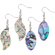 2 Pairs 2 Style Natural Abalone Shell/Paua Shell Dangle Earrings, Brass Drop Earrings, Oval & Wave, Platinum, 53~61mm, 1 Pair/style(EJEW-BBC0001-23)