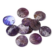 Spray Painted Natural Akoya Shell Pendants, Mother of Shell, Flat Round Charms, Dark Violet, 20.5x1~3mm, Hole: 1.5mm(SHEL-F007-15B-12)