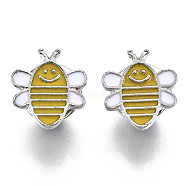Alloy Brooches, Enamel Pin, with Brass Butterfly Clutches, Bee, Platinum, Yellow, 15x14x2mm, Pin: 1mm(JEWB-S011-001)