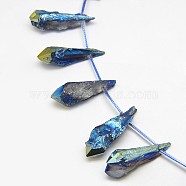 Electroplate Gemstone Natural Quartz Crystal Beads Strands, Nuggets, Marine Blue, 18~35x6~14x6~12mm, Hole: 1mm, about 22pcs/strand, 15.74 inch(G-L135-08)