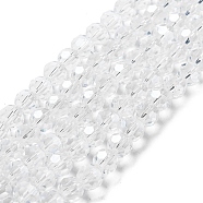 Electroplate Transparent Glass Beads Strands, Faceted(32 Facets), Round, Pearl Luster Plated, Clear, 8mm, Hole: 1mm, about 66~69pcs/strand, 19.29~19.57 inch(49~49.7cm)(EGLA-A035-T8mm-A19)