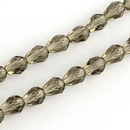 Glass Beads Strands, Crystal Suncatcher, Faceted, teardrop, Dark Gray, about 7.5~8mm long, 6mm thick, hole: 1.5mm, about 69pcs/strand(X-GC890Y-7)