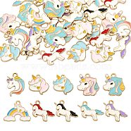 40Pcs 10 Style Alloy Enamel Pendants, Unicorn, Light Gold, Colorful, 4pcs/style(ENAM-SZ0002-55)