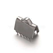 304 Stainless Steel Ribbon Crimp Ends, Stainless Steel Color, 8x8.5mm, Hole: 3x1.5mm(STAS-E103-08B)