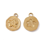 Ion Plating(IP) 304 Stainless Steel Pendants, Flat Round with Star, Real 18K Gold Plated, 16x13x2mm, Hole: 2.5mm(STAS-K242-08G)