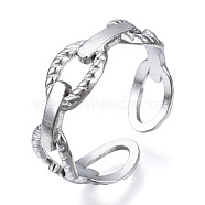 304 Stainless Steel Oval Open Cuff Ring, Hollow Ring for Women, Stainless Steel Color, US Size 7(17.3mm)(RJEW-N040-39)