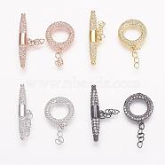 Brass Micro Pave Cubic Zirconia Ring Toggle Clasps, Mixed Color, Ring: 15x13x2mm, Bar: 6x27x4mm.(ZIRC-P050-11)