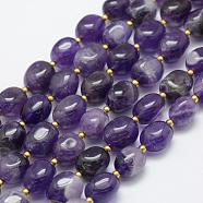 Natural Amethyst Beads Strands, Egg Stone, 11~15x8~13mm, Hole: 1mm, about 23pcs/strand, 15.3 inch(39cm)(G-P322-44)