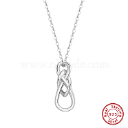 Rhodium Plated 925 Sterling Silver Chinese Knot Pendant Necklaces for Women, Real Platinum Plated, 17.72 inch(45cm)(NJEW-F323-01P)