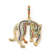 Rack Plating Brass Micro Pave Cubic Zirconia Pendants, Long-Lasting Plated, Lead Free & Cadmium Free, Real 18K Gold Plated, Leopard, Colorful, 37x36x7mm, Hole: 4.5x12mm(ZIRC-F129-35A-G)