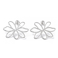 304 Stainless Steel Stud Earrings, Hollow Flower, Stainless Steel Color, 29.6x37.5mm(EJEW-H115-03P)