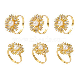 Zinc Alloy Napkin Rings, with Rhinestone and Resin Imitation Pearl, Napkin Holder Adornment, Restaurant Daily Accessiroes, Flower, Golden, 48x50mm, Hole: 45mm(MP-TAC0007-02)