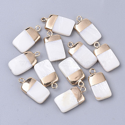 Electroplate Freshwater Shell Pendants, for DIY Jewelry Making, with Top Golden Plated Brass Loops and Half Drilled, Rectangle, Seashell Color, 18x10x3mm, Hole: 0.8~1.8mm(SHEL-S276-62A)