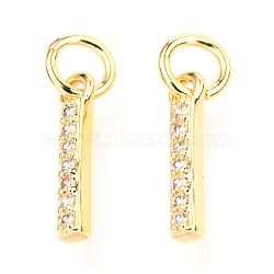 Brass Micro Pave Cubic Zirconia Charms, with Jump Rings, Greek Alphabet, Real 18k Gold Plated, Letter.I, 12.5x2x2mm, Jump Ring: 5x0.85mm, Hole: 3.3mm(ZIRC-O037-03G)