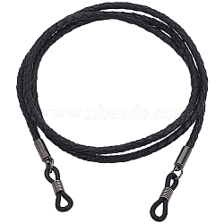 Cowhide Neck Strap for Eyeglasses, Eyeglasses Lanyard with Rubber Loops Ends, Black, 700mm(AJEW-WH20033-113A-02)