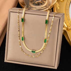 304 Stainless Steel with Cubic Zirconia Double Layer Necklaces, Golden, 15.75 inch(40cm)(NJEW-P302-04G)