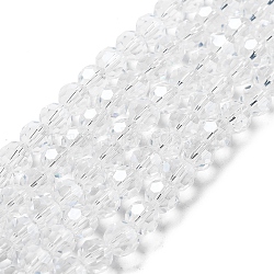 Electroplate Transparent Glass Beads Strands, Faceted, Round, Pearl Luster Plated, Clear, 8mm, Hole: 1mm, about 66~69pcs/strand, 19.29~19.57 inch(49~49.7cm)(EGLA-A035-T8mm-A19)