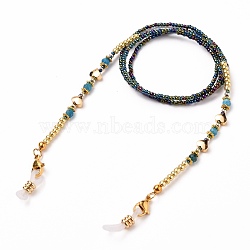 Eyeglasses Chains, Neck Strap for Eyeglasses, with Glass Seed Beads, Gemstones Beads, Alloy & Brass Beads, 304 Stainless Steel Lobster Claw Clasps and Rubber Loop Ends, Black, 28.54 inch(72.5cm)(AJEW-EH00283-05)