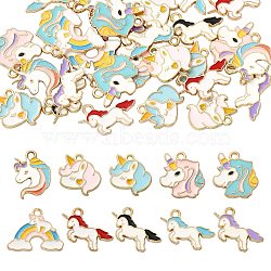 40Pcs 10 Style Alloy Enamel Pendants, Unicorn, Light Gold, Colorful, 4pcs/style(ENAM-SZ0002-55)