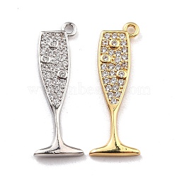 Brass Micro Pave Clear Cubic Zirconia Pendants, Long-Lasting Plated, Goblet, Mixed Color, 25x9x1.8mm, Hole: 1.2mm(KK-M222-08)