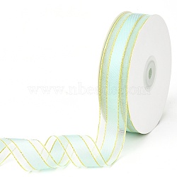 Solid Color Organza Ribbons, Golden Wired Edge Ribbon, for Party Decoration, Gift Packing, Pale Turquoise, 1"(25mm), about 50yard/roll(45.72m/roll)(ORIB-E005-A05)