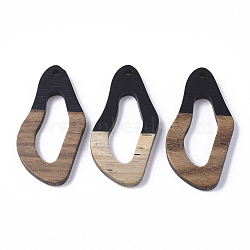 Resin & Walnut Wood Pendants, Twisted Oval, Black, 38x19.5x4mm, Hole: 2mm(RESI-S358-25A)