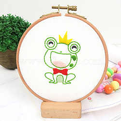 DIY Display Decoration Embroidery Kit, including Embroidery Needles & Thread & Fabric, Plastic Embroidery Hoop, Frog Pattern, 80x50mm(SENE-PW0003-071H)