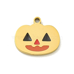 Halloween Theme Ion Plating(IP) 304 Stainless Steel Enamel Charms, Golden, Pumpkin, 12x14x1.5mm, Hole: 1.4mm(STAS-M011-03A)