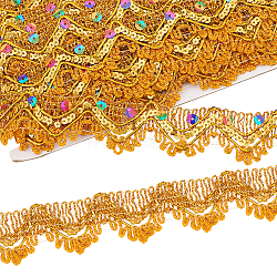 Sparkle Triangle Polyester Lace Ribbons, with Sequins, Garment Accessories, Gold, 35mm, about 9.30 Yards(8.5m)/Roll(OCOR-WH0090-64A)