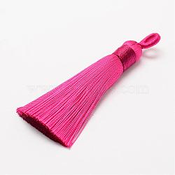 Polyester Tassel Big Pendant Decorations, Ice Silk Tassel, Deep Pink, 60~67x8mm, Hole: 5x7mm(FIND-P022-03)