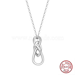 Rhodium Plated 925 Sterling Silver Chinese Knot Pendant Necklaces for Women, Real Platinum Plated, 17.72 inch(45cm)(NJEW-F323-01P)